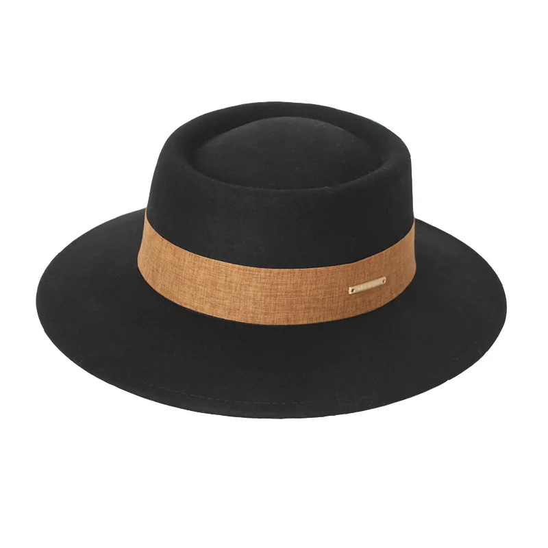 秋冬ウールレディースハットヴィンテージブリティッシュスタイルフラットブリムカジュアルラウンドトップキャップ若者向け調節可能なサイズの帽子