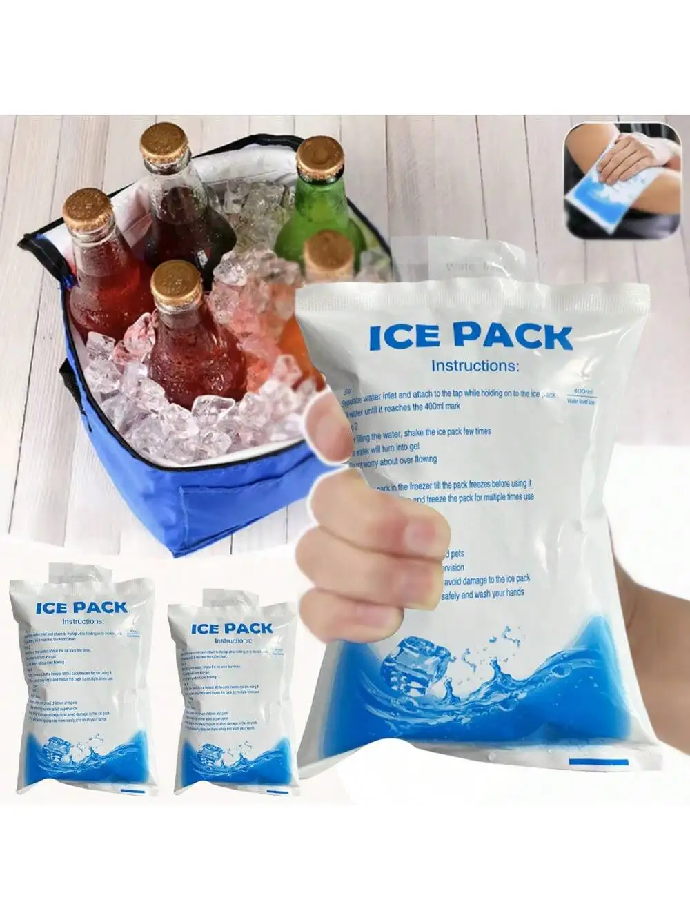 200ml/400ml 20pcs Reusable Gel Ice Packs Cold Compress for Drinks and Food Storage - Great for Summer Outdoor Activities and Rel