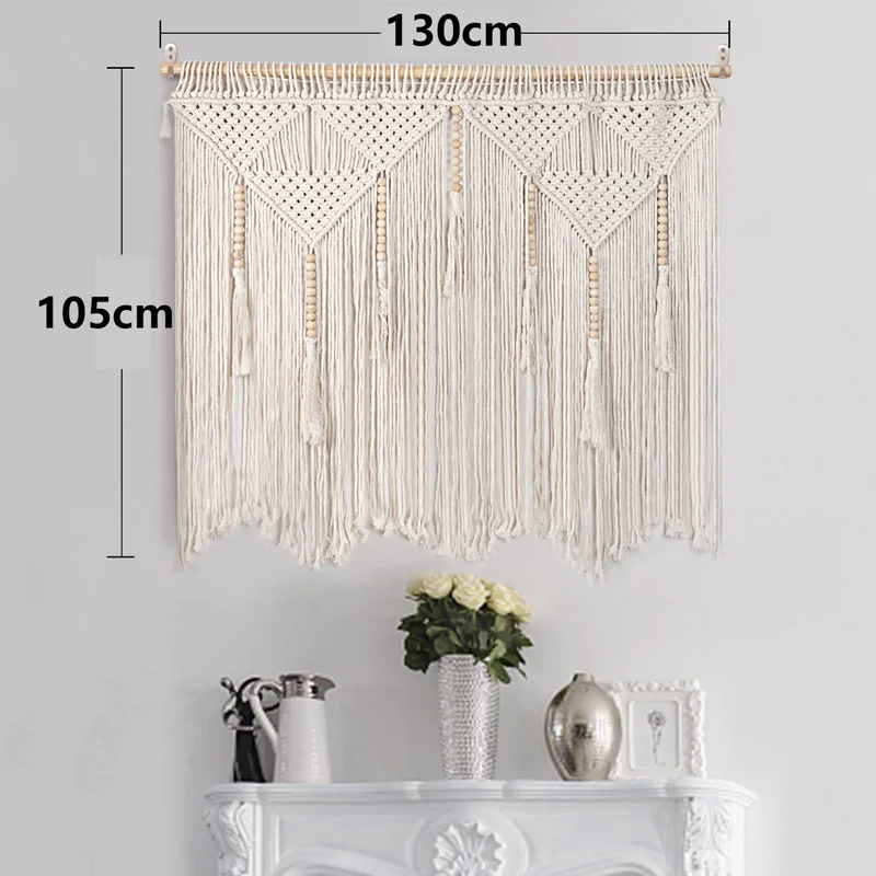 Imagem -03 - Grande Parede de Macramé Pendurado Tapeçaria Boho Decoração de Parede Tecida Borlas de Algodão Cortina Boêmio para Casa Sala de Estar Quarto Casamento