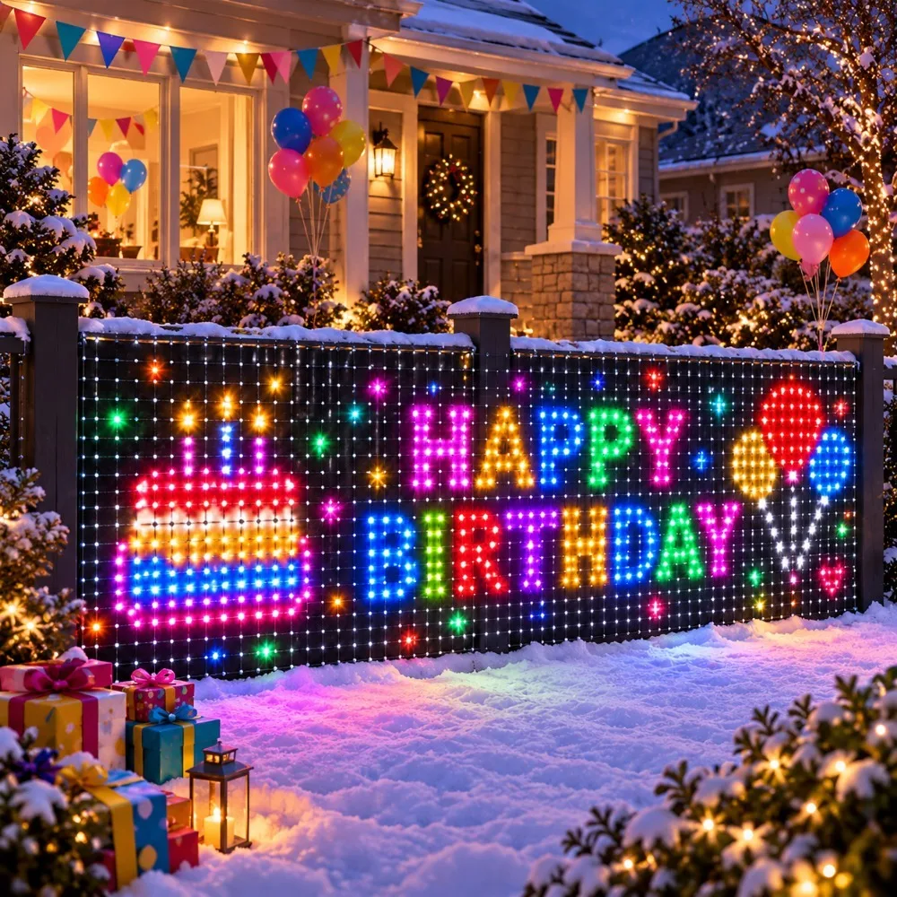 Christmas Fairy String Net Lights Set Bluetooth Control RGBIC LED Multicolor for Outdoor Lawn Wall Decor