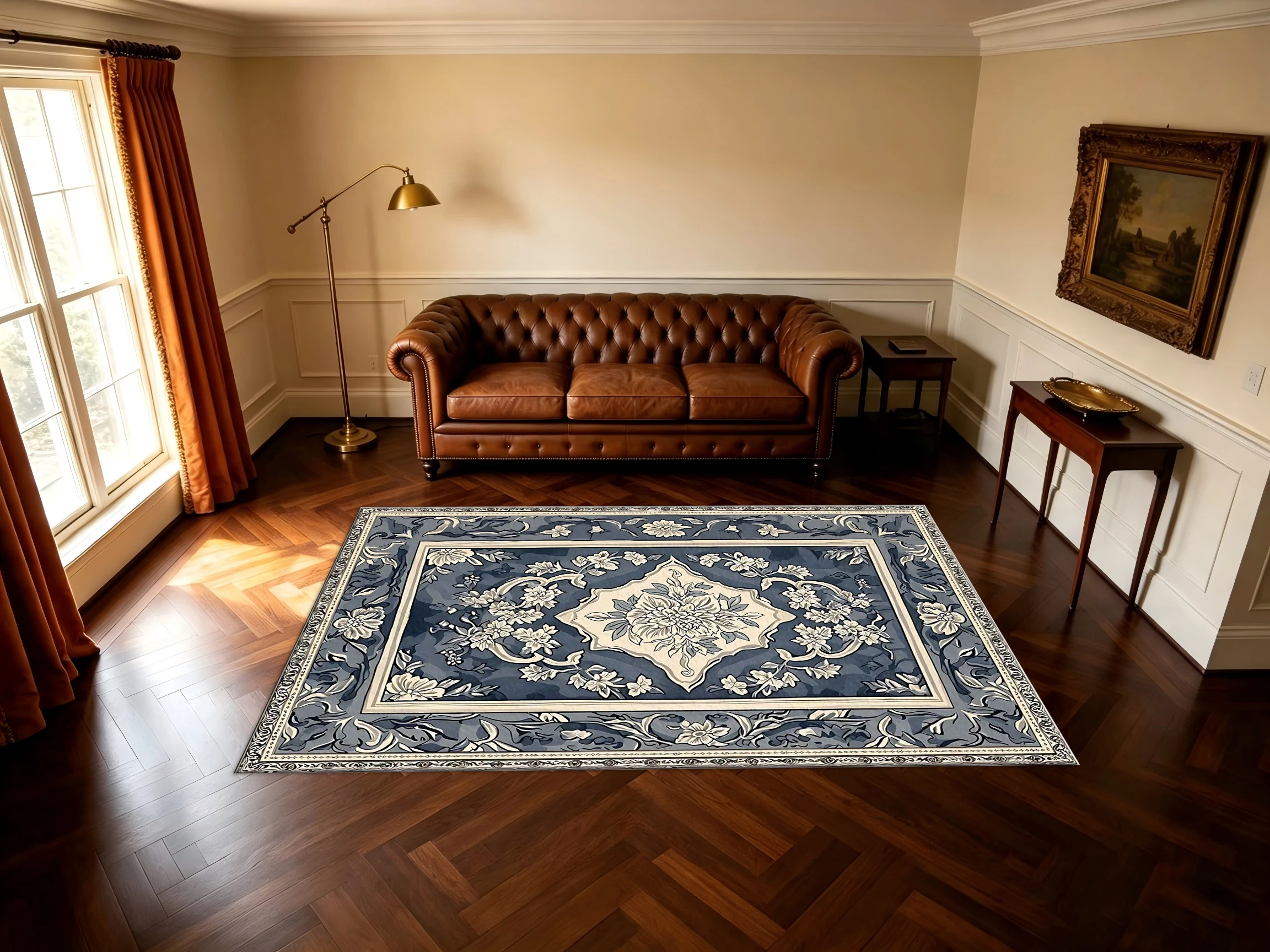 Blue White Floral Vintage Traditional Area Rug European Style Living Room Floor Carpet