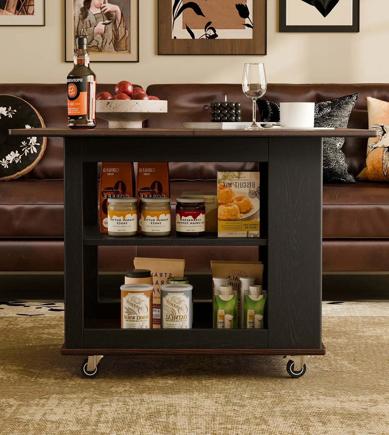 X18 أريكة غرفة المعيشة الفرنسية المصنوعة من الخشب الصلب وخزانة جانبية وعربة قابلة للطي وطاولة قهوة متنقلة على الطراز العتيق