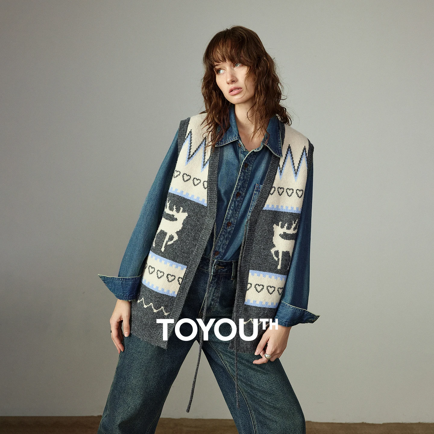 

TOYOUTH женские свитера, новинка зимы 2021, скандинавский стиль, лось, жаккардовый арктический флис, верхняя одежда без рукавов с v-образным вырезом, топы