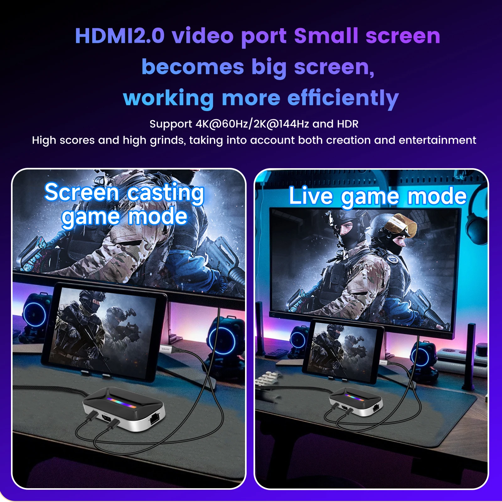 Hub audio interface with 1000Mbps Rj45 HDM network and PD60W charging 3.0