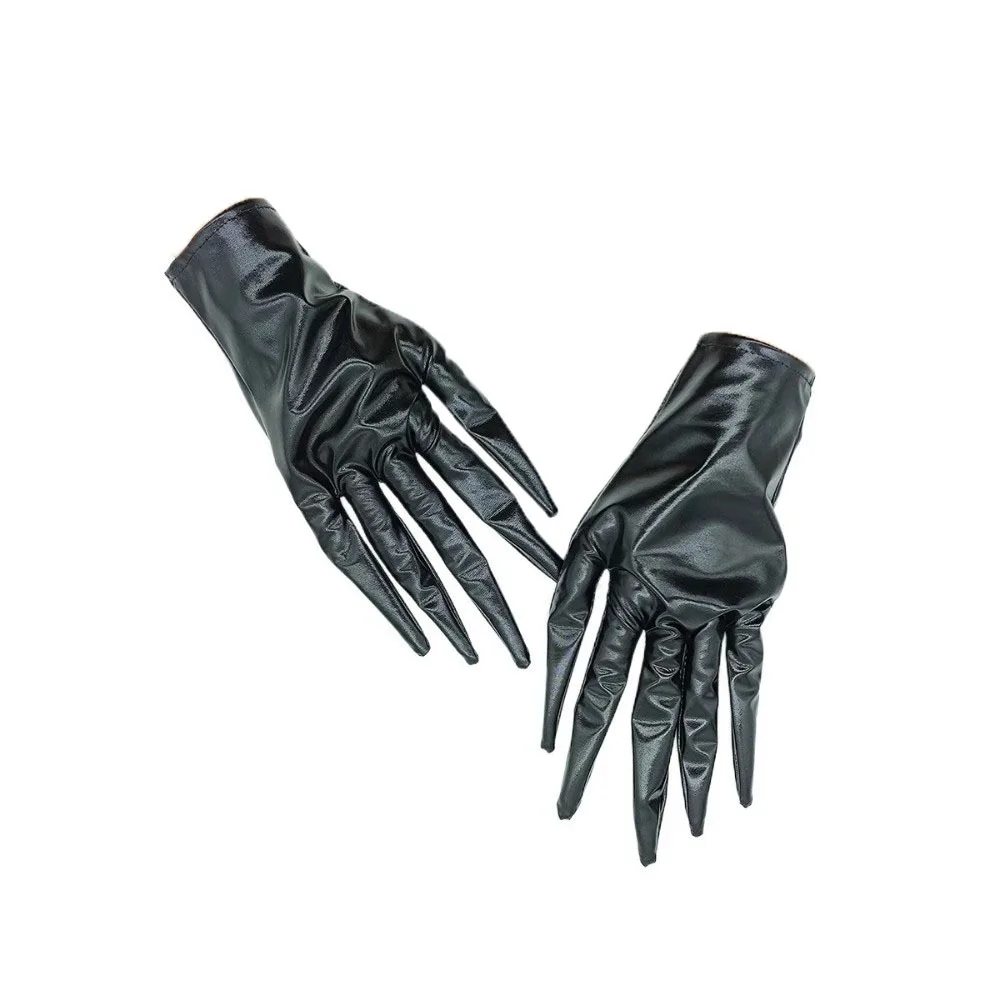 

Slender Fingers Halloween Gloves Short PU Leather Ghost Claw Mittens Black Performance Prop Cosplay Costume Gloves