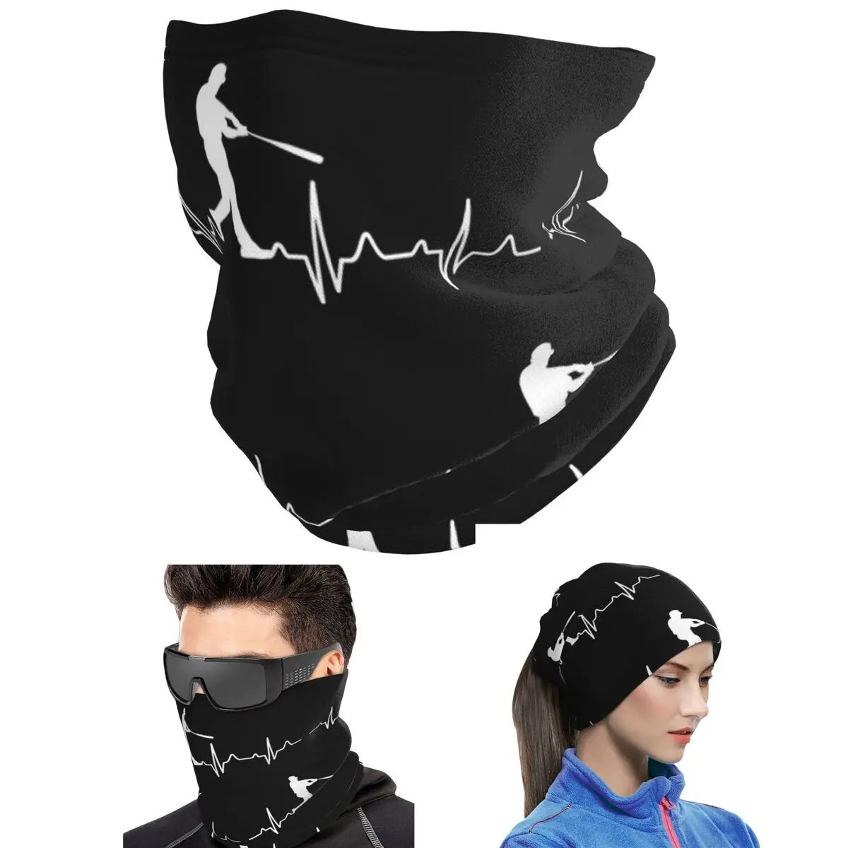Baseball Player Heartbeat Bandana Neck Cover Printed Face Scarf Outdoor Sports Headwear Unisex Adult Windproof