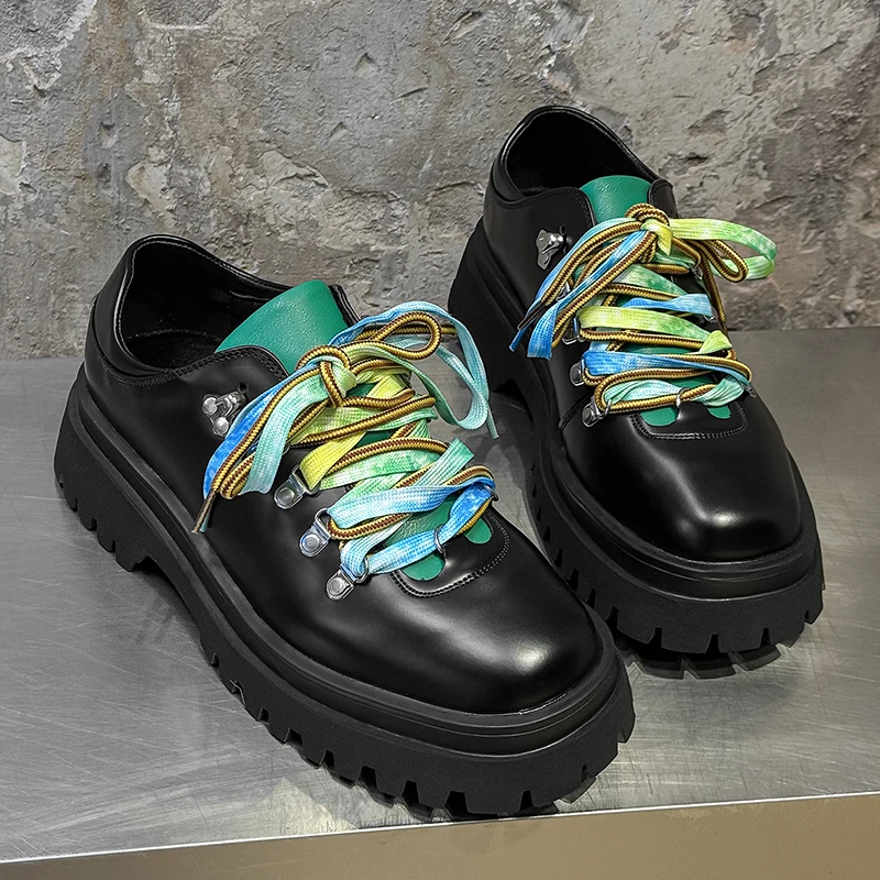 Men Casual Height Increasing Personalized Niche Design Thick Sole High-end Feel Ribbon Retro Commuting Trend Derby Shoes