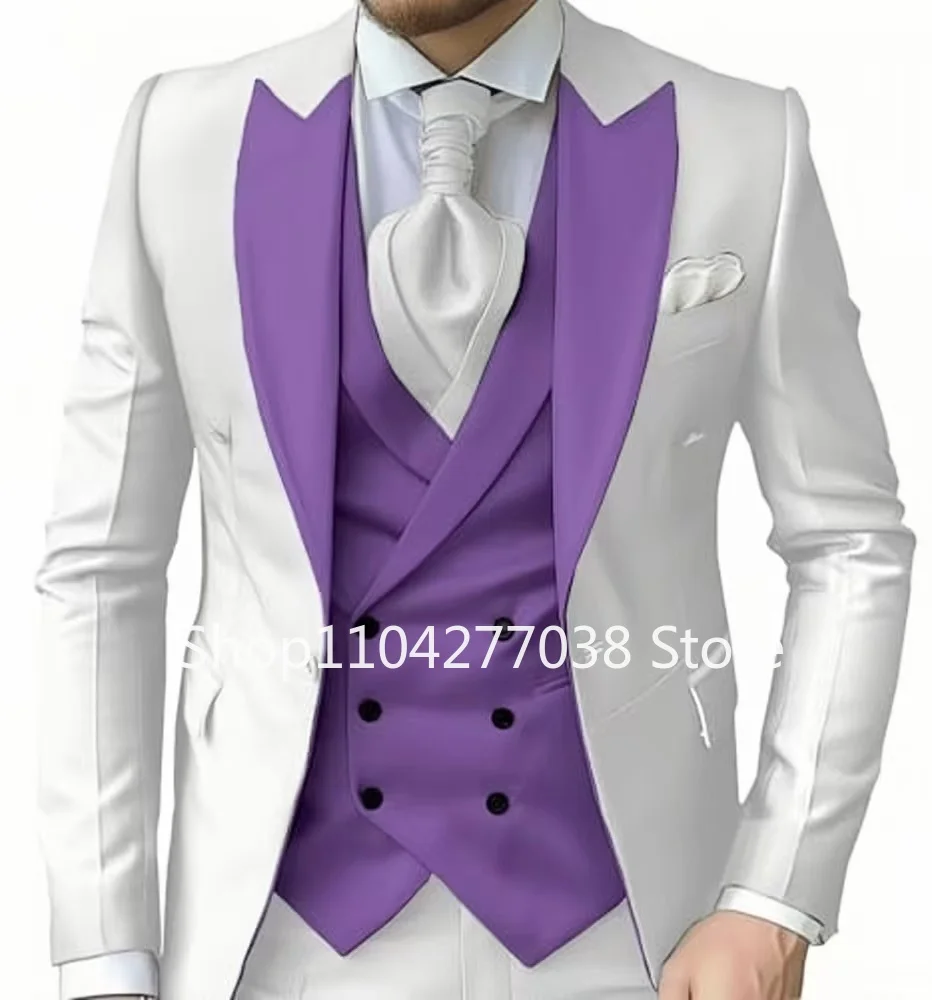 

Elegant Tuxedo Suits for Men, Blazer Vest and Pants Set, Peak Lapel, Full Man Terno, Wedding Business, High Quality, 3 Pieces