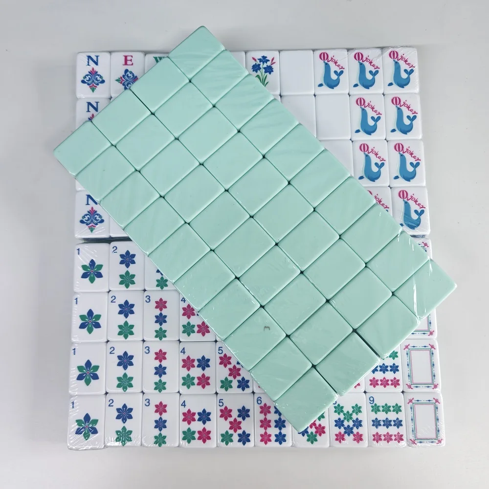 Hot Sale Cyan American Mahjong Set 4-Layer Acrylic Engraved Mahjong Tiles Portable Mah Jongg Sets Leisure Home Board Games Gifts