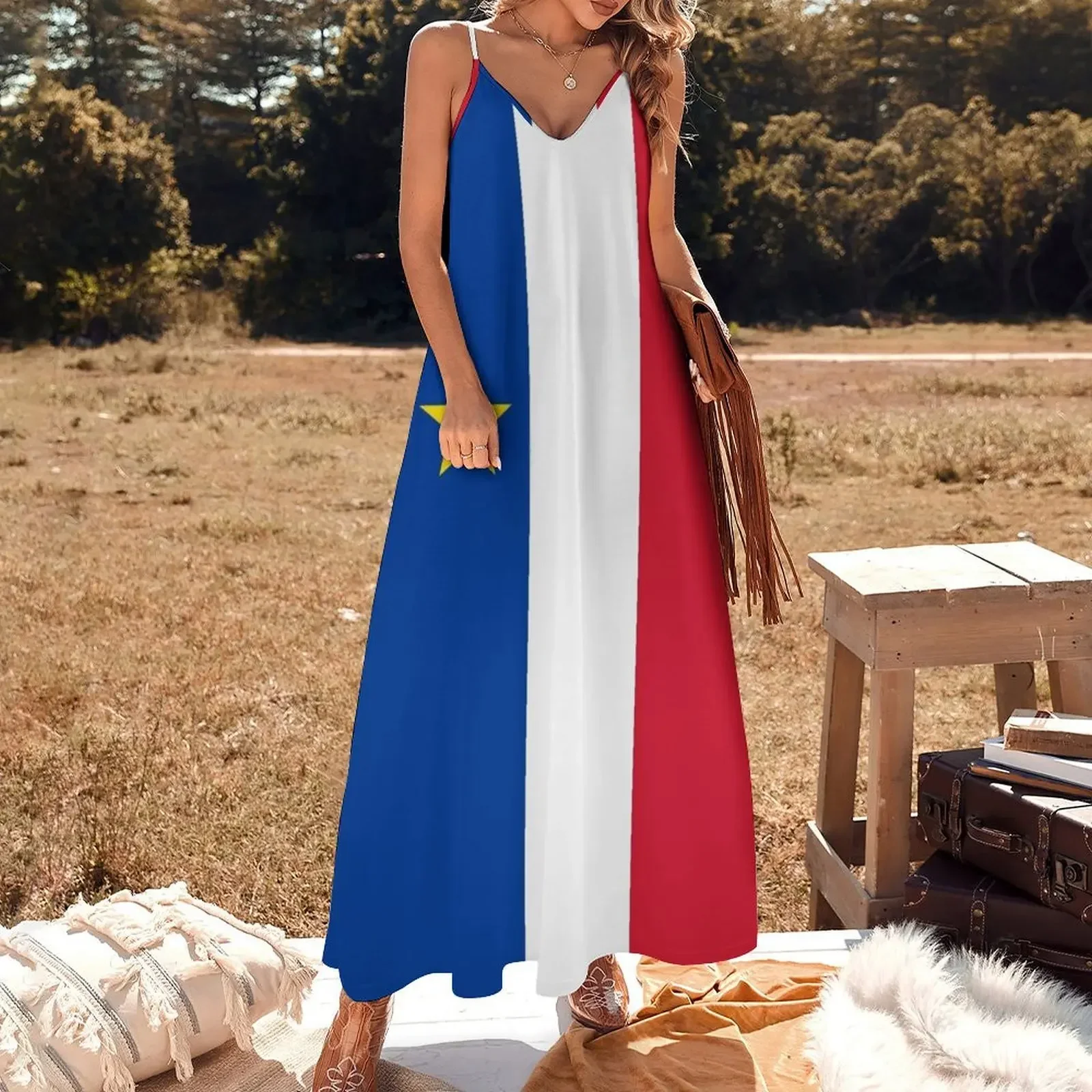 Acadie Acadia Flag blue white red North American New Brunswick Acadian French Canada HD Sleeveless Dress