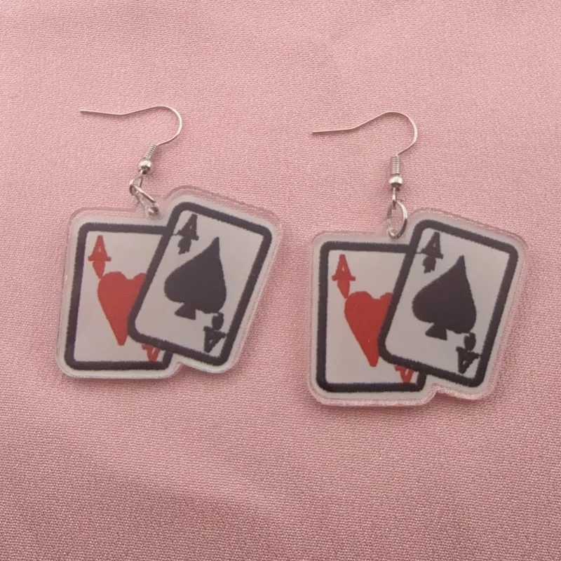 1 pair of acrylic poker red heart spade A earrings, women's earrings, the best choice for gifts