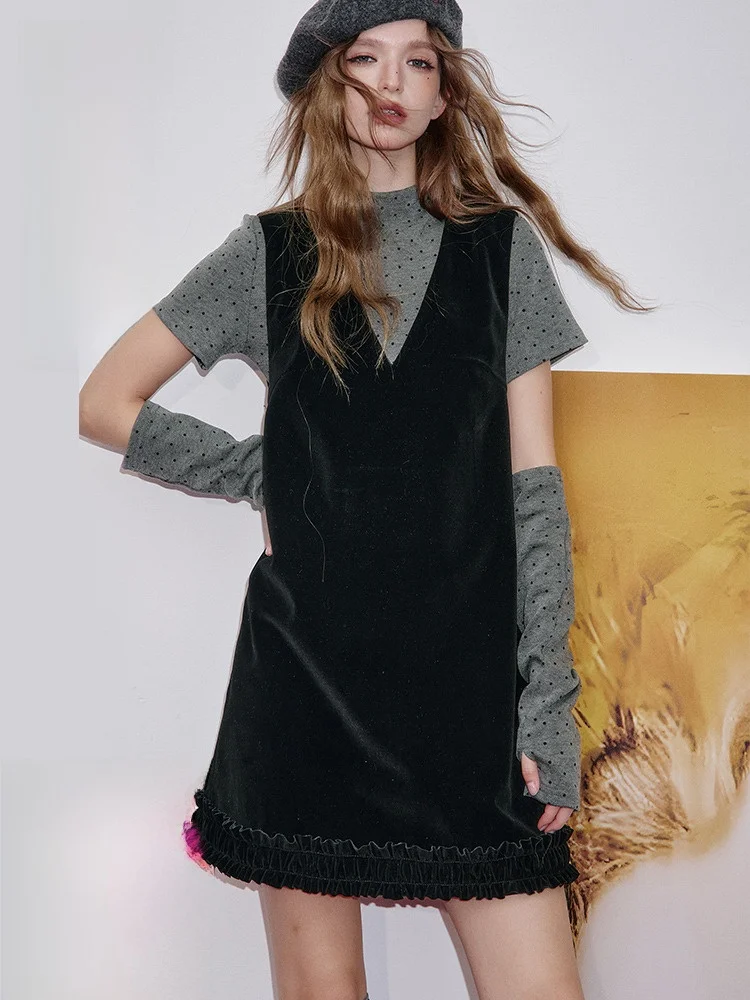 

Французский комплект с принтом в горошек и базовым слоем, женский комплект модного наряда, осенняя коллекция