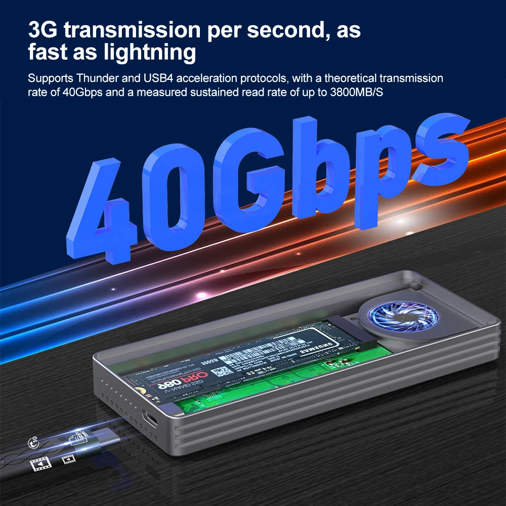 USB4 40Gbps M.2 NVMe SSD 외장 케이스 썬더볼트 4/3 USB 3.2 내장 쿨링 팬 8TB SSD 외장 CNC 알루미늄 케이스