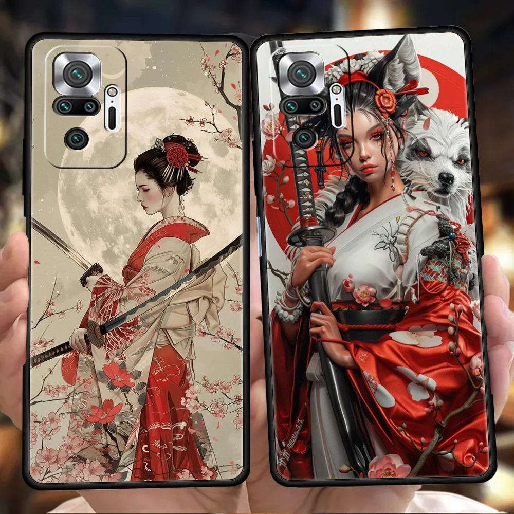 Samurai Warrior Geisha Phone Case Cover for Redmi 14C 10C Note 14 13 12 10 11 Pro Plus 7 8T K40 K50 Gaming Pro 5G Soft TPU Shell