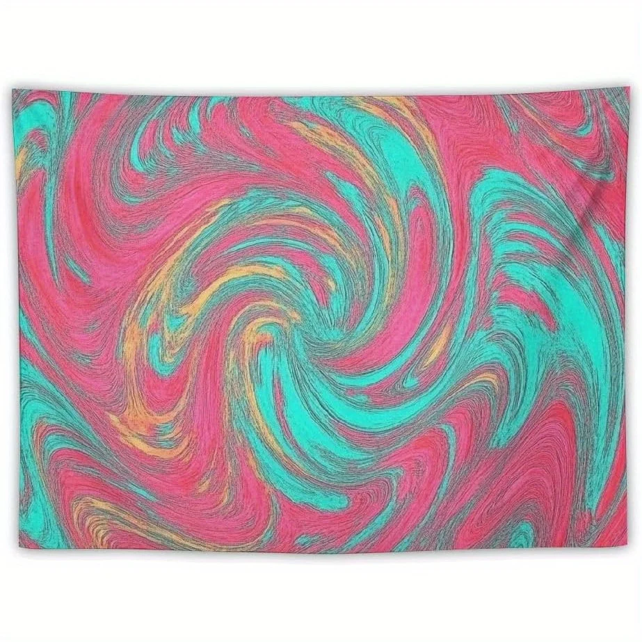 Tapiz de pared con textura Grunge de acuarela de mármol abstracto moderno, color rosa vibrante, turquesa, amarillo y blanco, 1 ud.