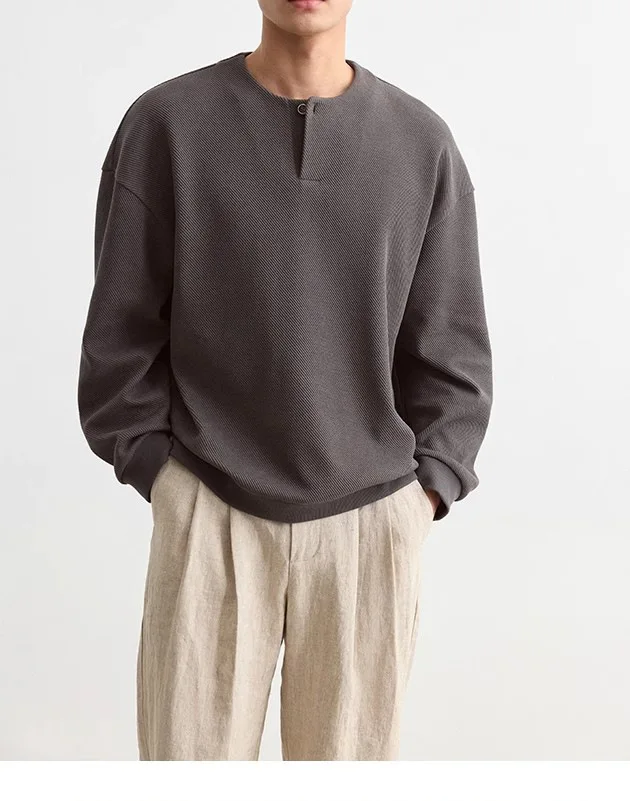 High Quality Men Top Half Open Collar Neck T-Shirt Neck Sweater Men Jacquard Texture