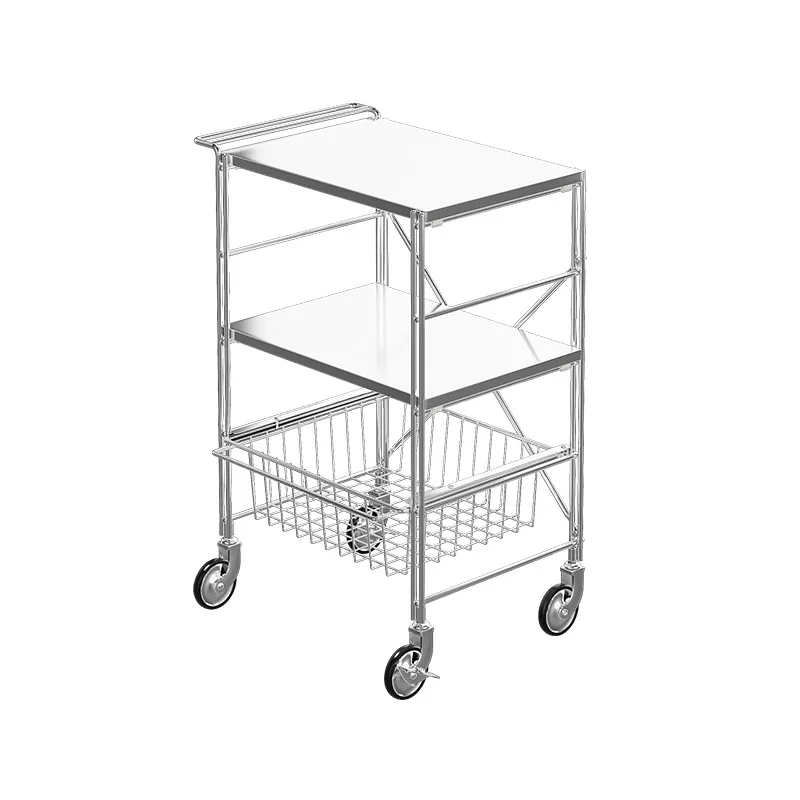 

Stainless steel dining car removable three-layer trolley kitchen multi-functional rack household snack storage basket wholesale