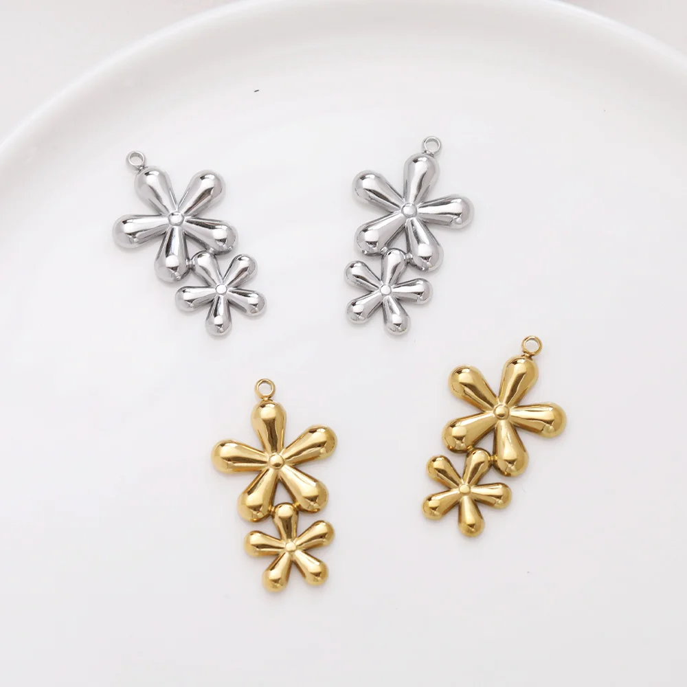 

Cordial Design 40Pcs 17*30MM Jewelry Accessories/Charms For Necklace/Stainless Steel/Hand Made/Double Flowers Shape #195110