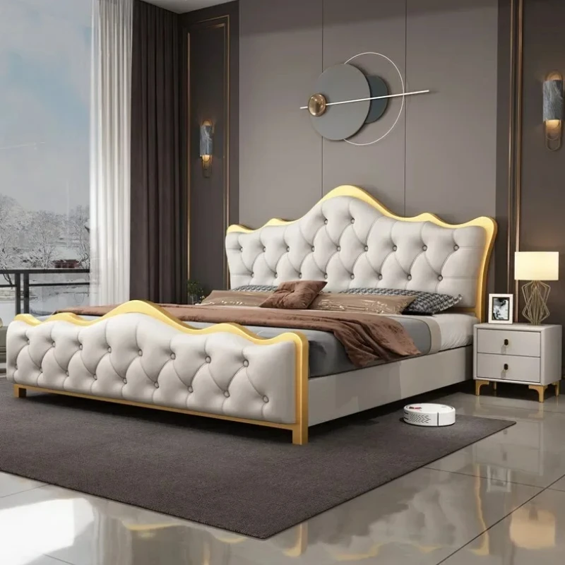 

King Luxury Queen Double Bed Frame Modern White Headboard Twin Bed Frame Girl Sleeping Cama Matrimonio Furniture For Bedroom