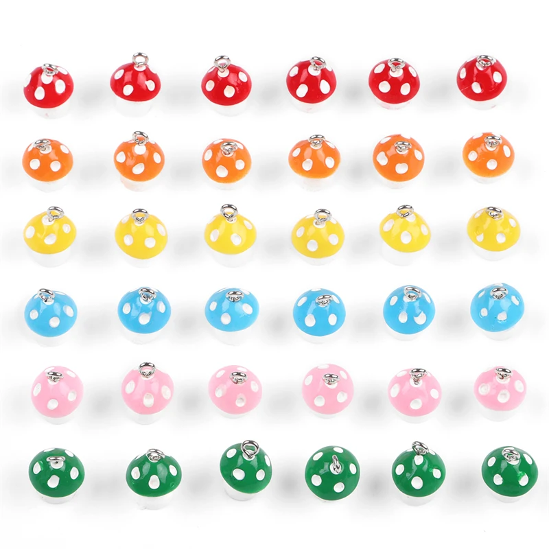 12x16mm 6pcs Cute Mushroom Charms Resin Pendant for Earring Keychain Necklace Bracelet DIY Jewelry Craft Making Accessories