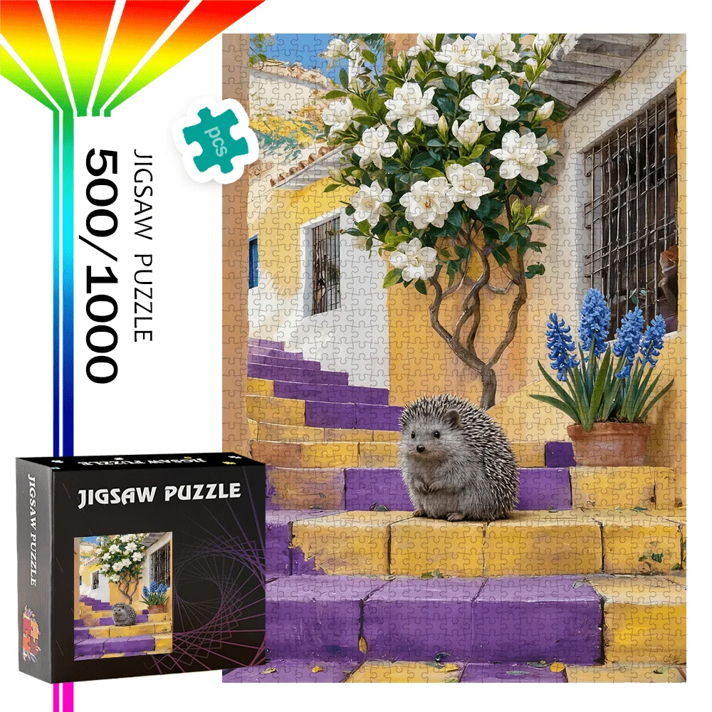 

500 шт./1000 шт. Пазл «Ежик и белые цветы» | Высококачественный картонный пазл на день рождения, Хэллоуин, Рождество, Th