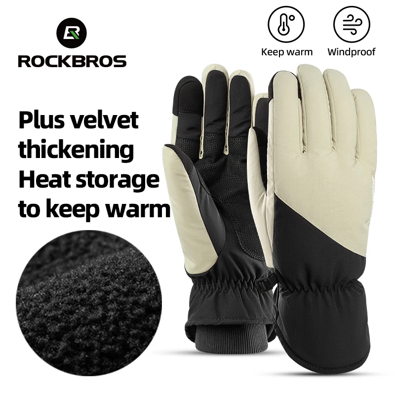 ROCKBROS Winter Warm Cycling Gloves For Men Women Full-Finger Fleece MTB Road Bicycle Gloves Touch Screen Bike Nylon Glove