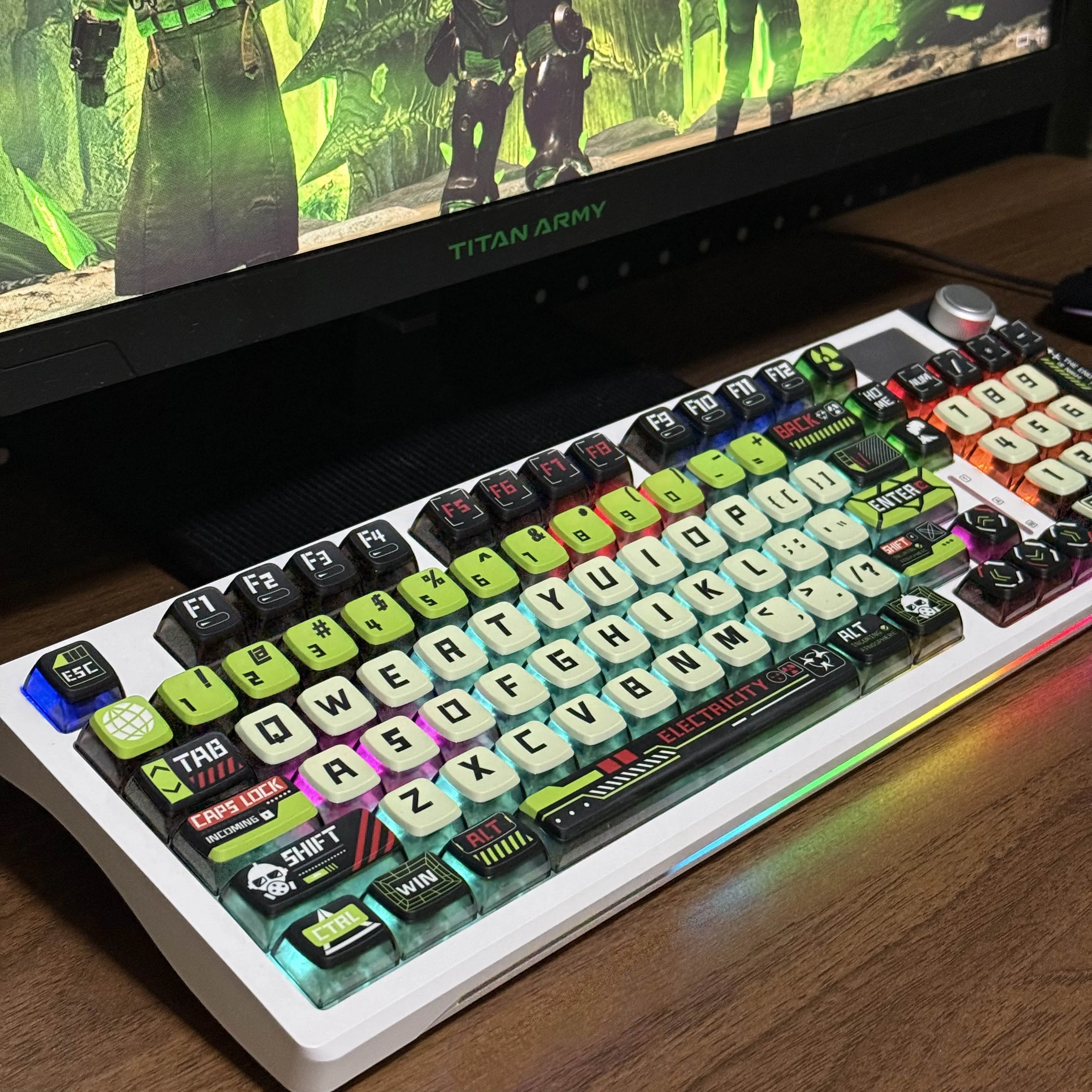 Pudding Doomsday Keycaps Green Black 4-Sided Transparent Binary Anime for 60% 75% TKL MX Mechanical Keyboards Cool Boys Gifts