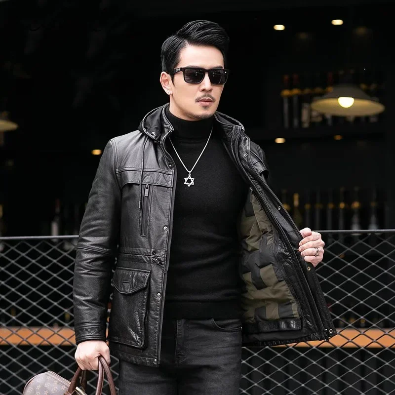 Tcyeek Real Leather Jacket Men 90% White Duck Down Jackets Top Layer Cowhide Coat Male Winter Autumn Clothes 2025 Куртка Мужская