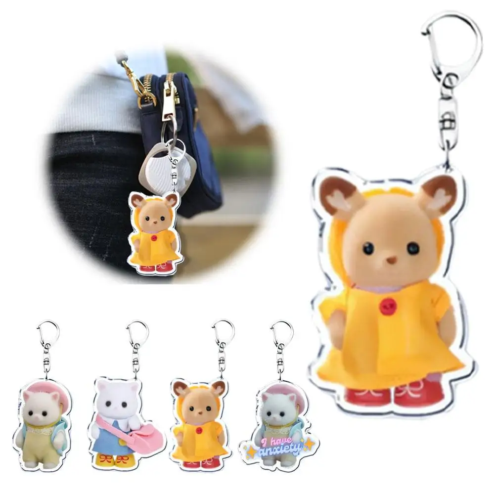 Hot Y2k Cartoon Cat Rabbit Bear Animals Doll Acrylic Keychains Keyring for Accessories Bag Pendant Keyring Jewelry Fans Gifts