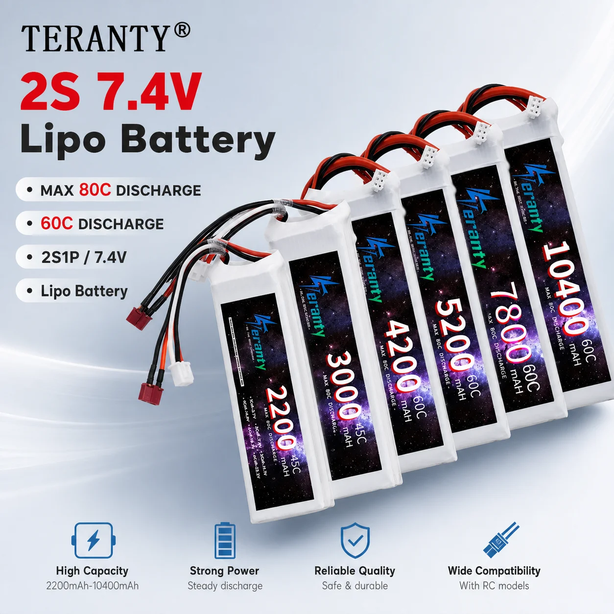 2S LiPo Battery 7.4V 1500/2200/2700/3000/3300/4200/5200/6000/6800/7800/8800/10400mAh For RC Model Toys Aircraft Boat Car