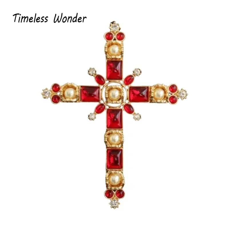 Timeless Wonder Fancy Crystal Glass Geo Cross Brooch Pins for Women Designer Jewelry Runway Rare Luxury Gift Top Vintage 5642