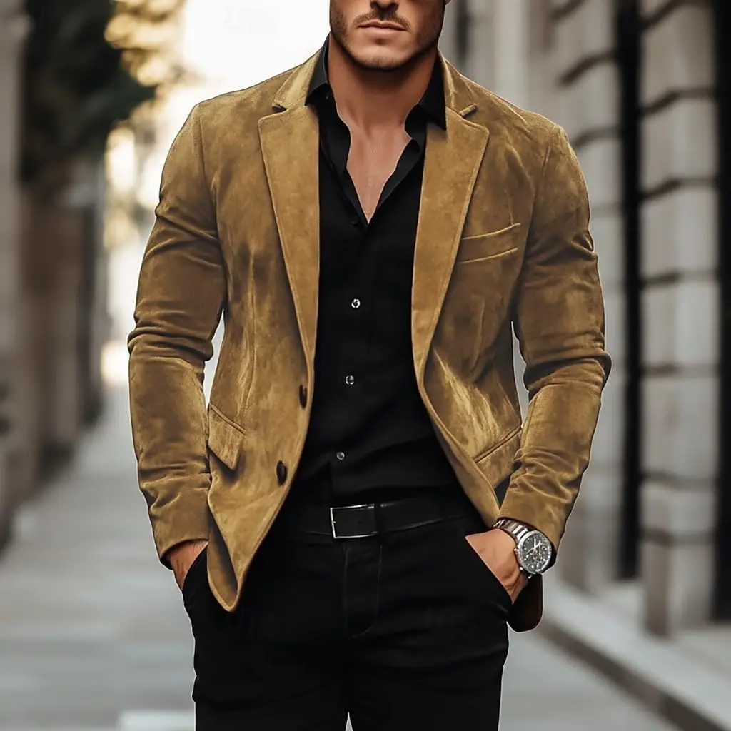 Vintage Men's Velvet Blazer Classic Slim Fit Notch Lapel 2 Button Jacket Elegant Casual Business Simple Spring Sport Coat