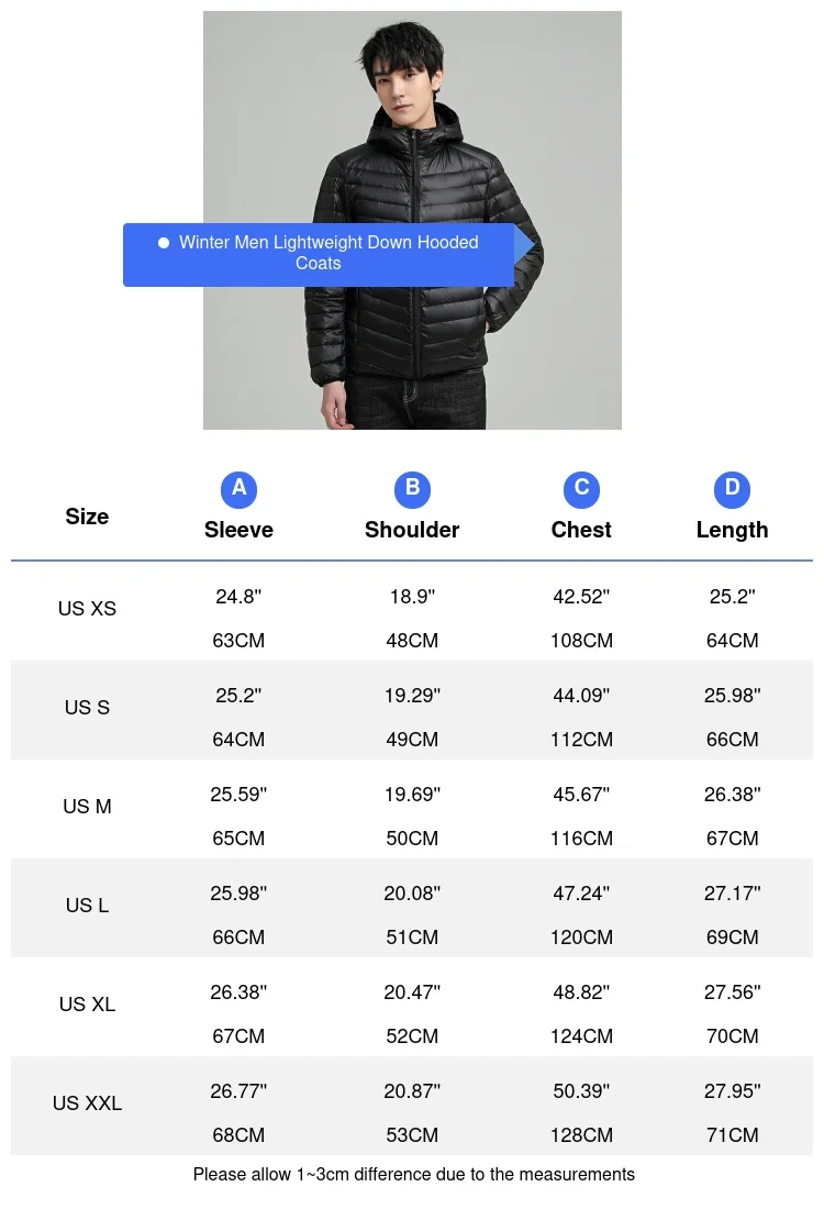 Winter Men's Warm Parkas Fashion Men Lightweight Down Padded Hoodies Fashion Men Thermal  Windbreaker Warm Jackets Clothing