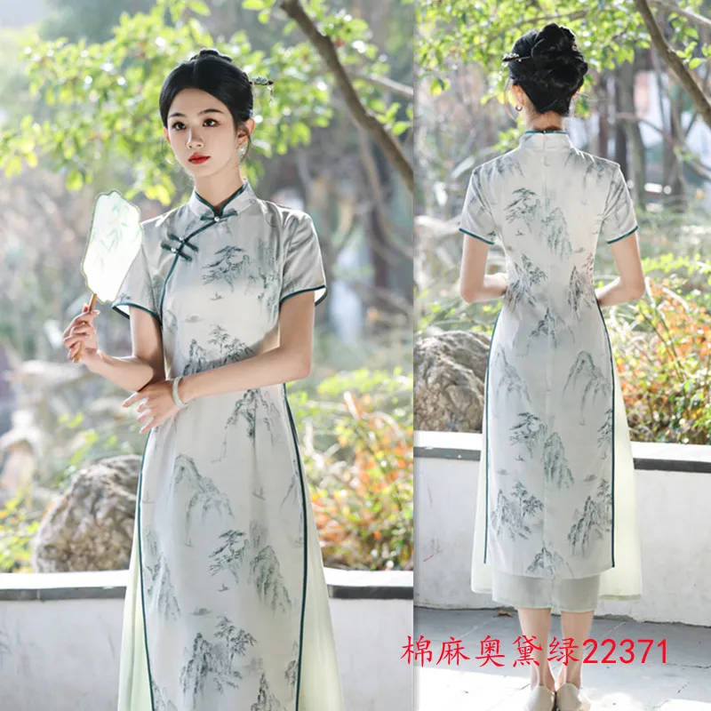 شنغهاي القديمة الرجعية العرقية نمط تحسين شيونغسام تشى باو تنورة الربيع والصيف فستان شاب جديد #3