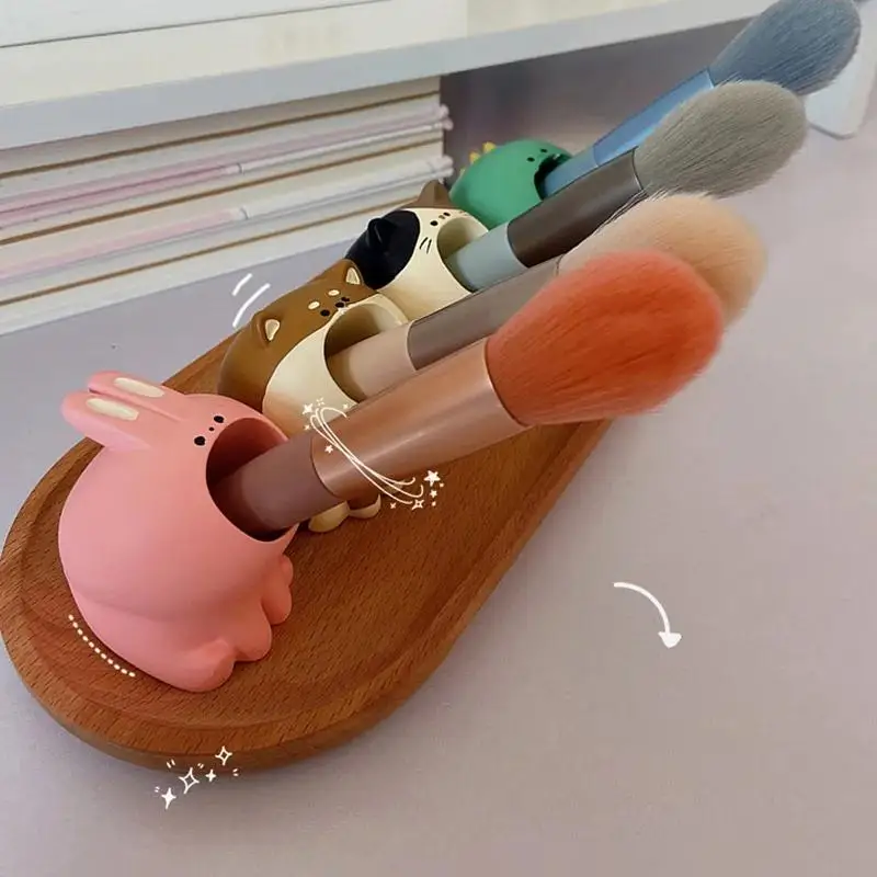 Resin Pen Holder Big Mouth Cat Cartoon Cute Mini Dog Cat Doll Paper Clip Storage Office Room Desktop Decorative Ornaments