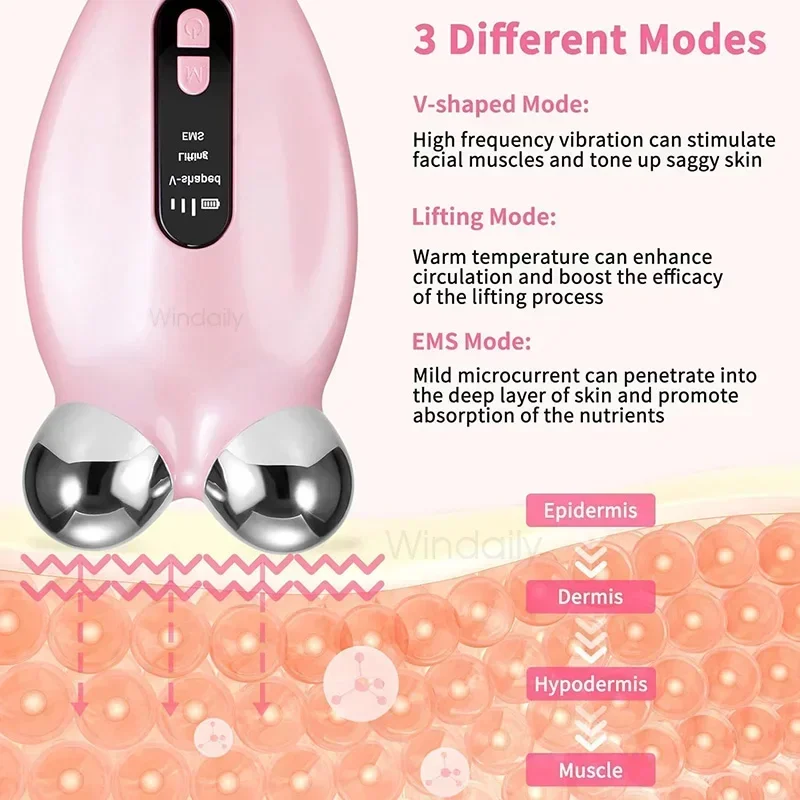 Multi functional vibration micro current massager for home use, lifting, firming, constant temperature facial beauty device