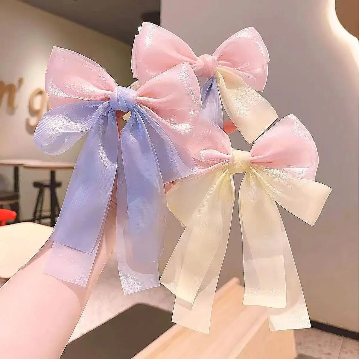 1pc Gradient color Pink Yarn Bow Hair Clip For Women Girls Spring Clips Back Head Hairpin Fashion Hair Accessories