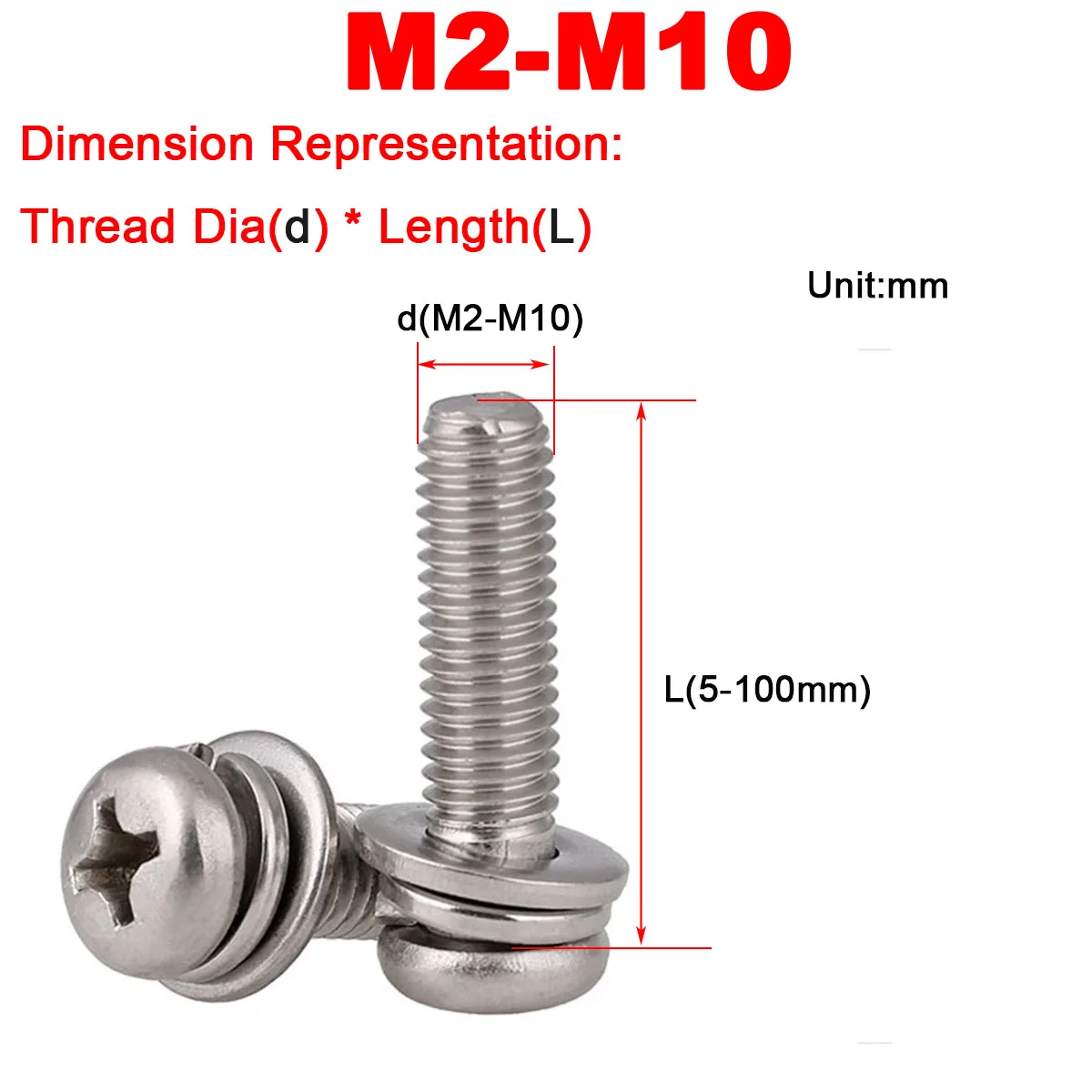 

M2M2.5M3M4 304 Stainless Steel Cross Pan Head Screw Flat Washer And Spring Washer Three Combination Screws