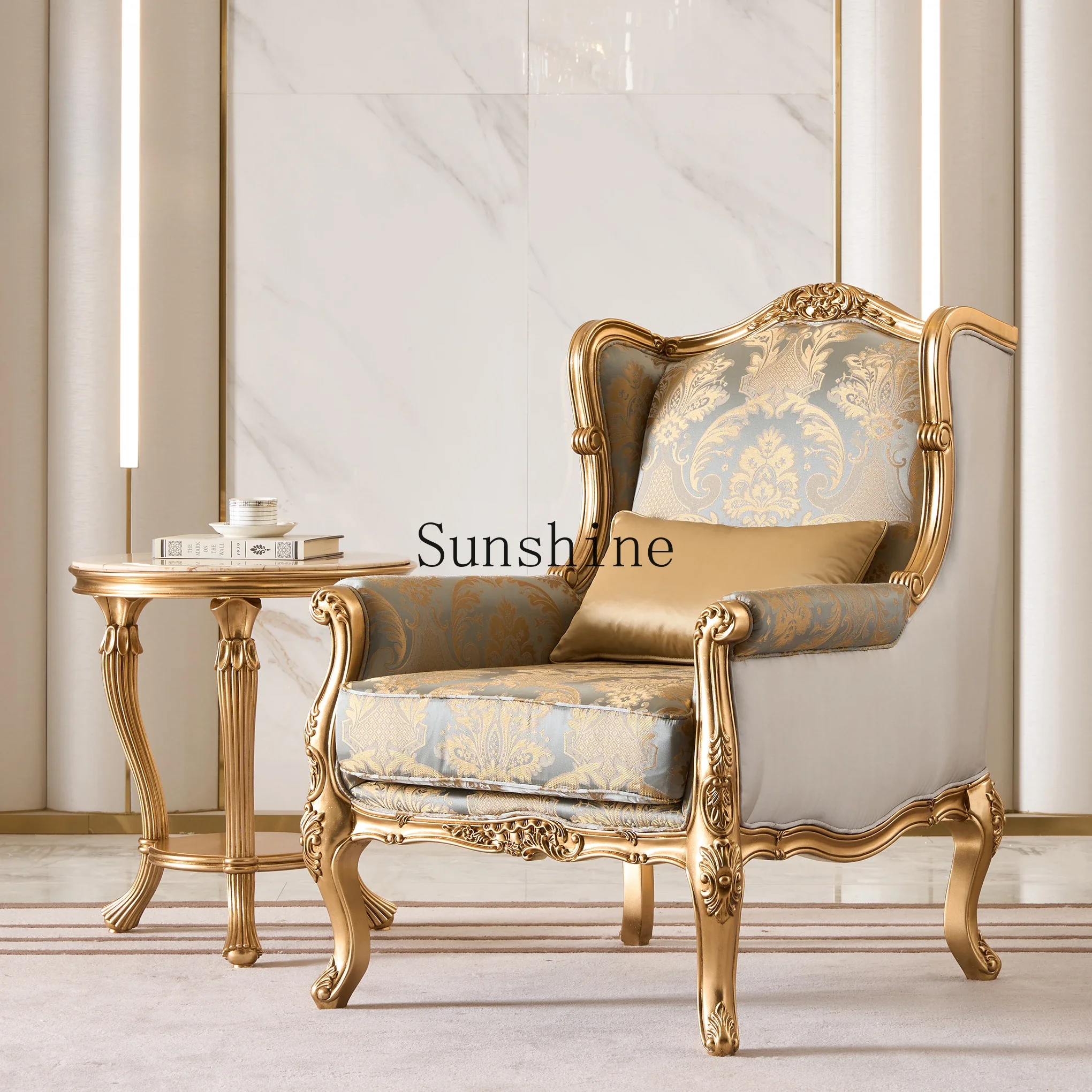 Court retro small French solid wood villa furniture four-person fabric sofa combination EF2  FT