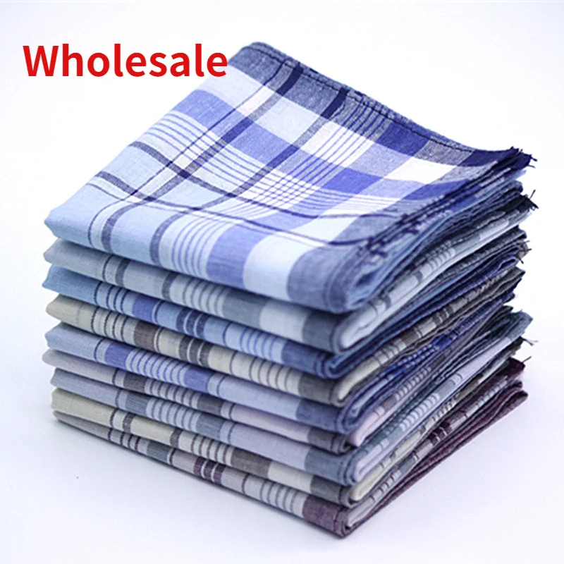 Mens Cotton Plaid Handkerchief Decorative Suits Grid Hanky Random Pa Wholesale