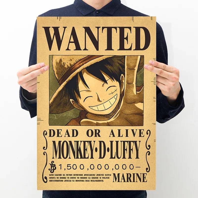 New Anime One Piece Luffy 3 Billion Bounty Wanted Posters Four Emperors Kid Action Figures Vintage Wall Decoration Poster Toys