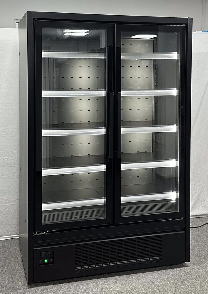 Double Door Front Opening Display Chiller Food Drink Refrigerator Showcase Supermarket Vertical Open Cooler