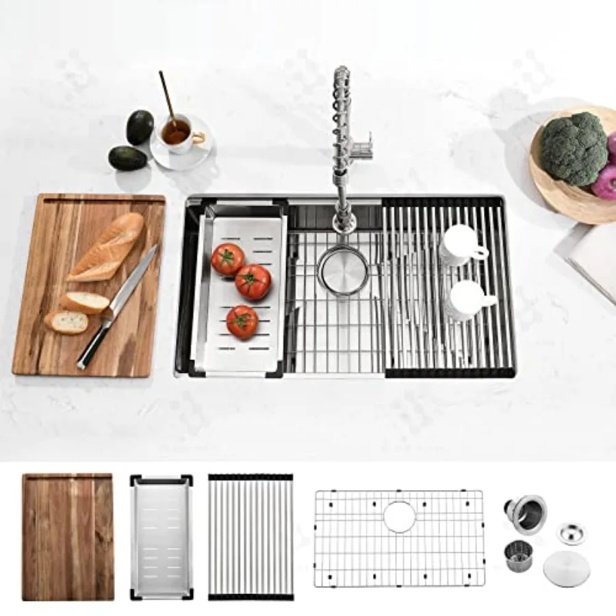 

32-дюймовая рабочая станция, кухонная раковина ручной работы из нержавеющей стали, большая одинарная чаша, рабочая станция, раковина под креплением для Mo