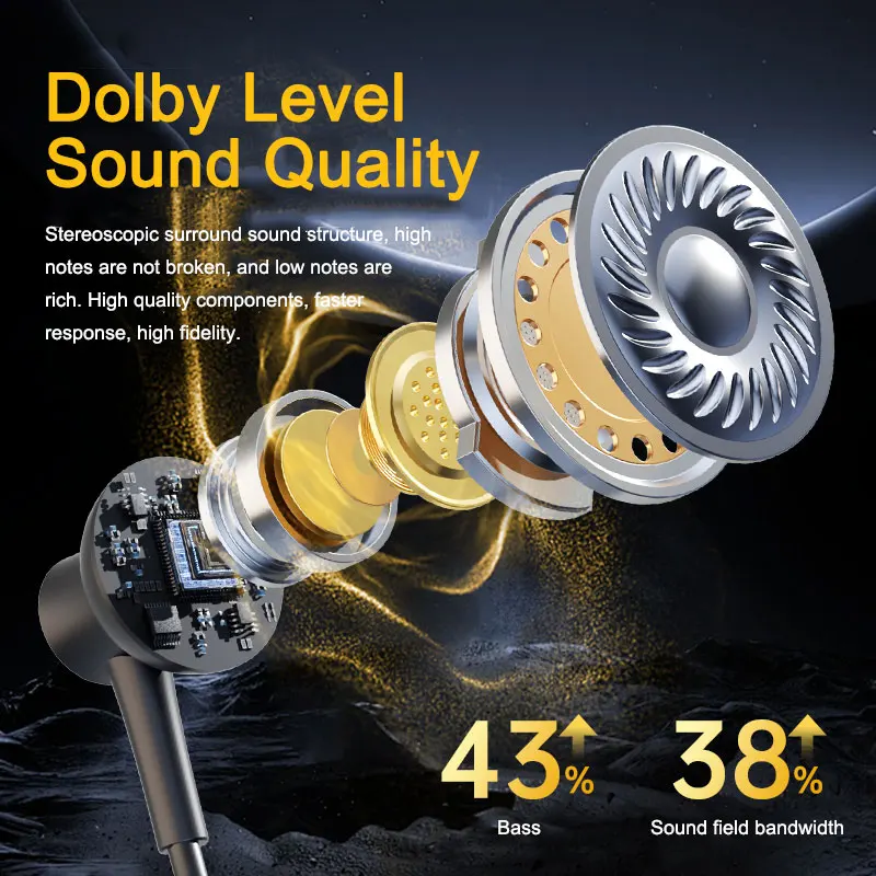 EARDECO إلغاء الضوضاء بلوتوث 5.4 سماعة رأس باس سماعات لاسلكية مع ميكروفون سماعات بشريط حول ياقة الملابس صوت ستيريو Hifi