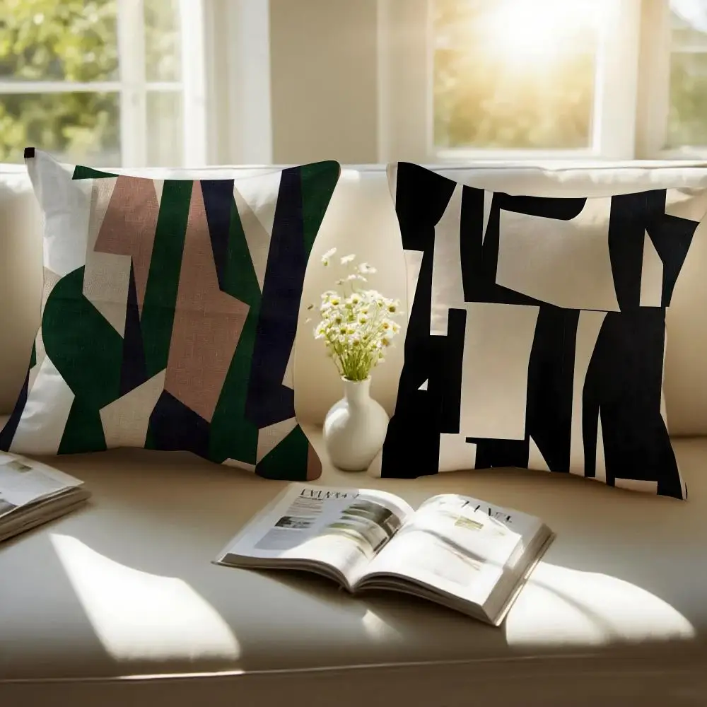 Retro Geometric Shading Cushion Cover Pillow Case Plush Fabric Soft Double Sided Print Home Sofa High Quality Cushion