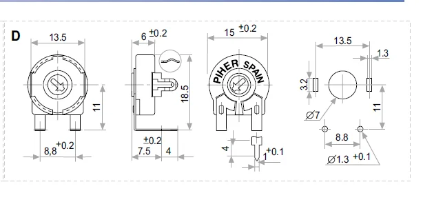 3PCS/LOT Spanish PIHER fine-tuning potentiometer PT15NV18-1K horizontal elliptical hole wide foot