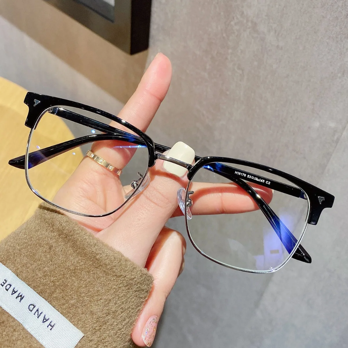 Fashion Retro Matte Black IP Plated Metal Anti Blue Light Zero Power Optical Glasses Unisex Computer Eyewear