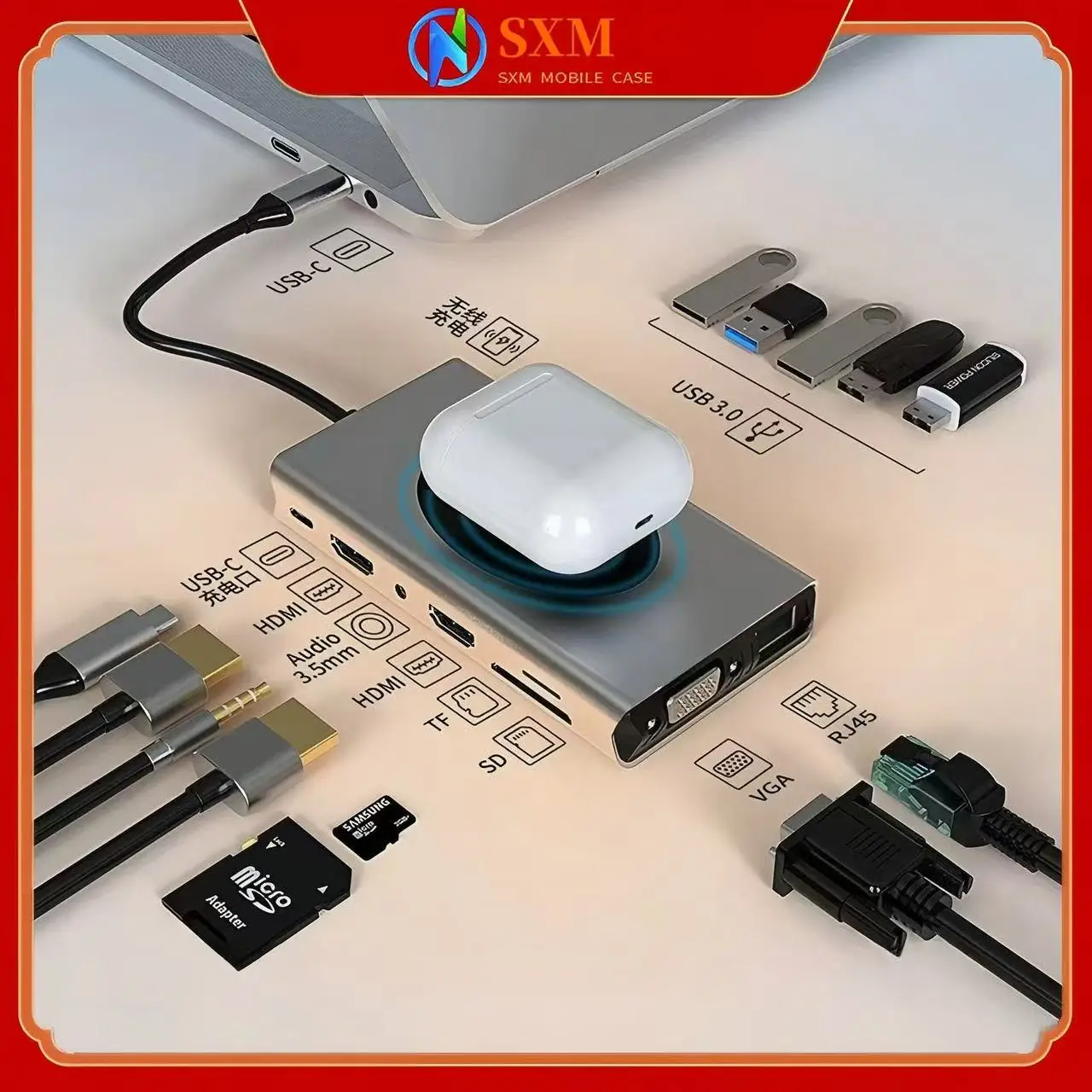 

Док-станция 14-в-1 Type-C HD Dual HDMI USB-концентратор Док-станция 15 Вт
