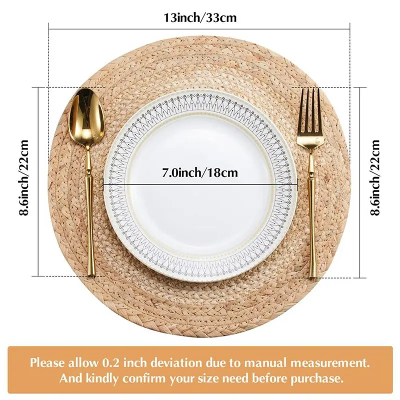 مجموعة مفارش BAAJ-Boho مكونة من 12 قطعة - مفرش أطباق منسوج يدويًا، مفرش طاولة مستدير لطاولة الطعام والمطبخ مقاس 13 بوصة #6