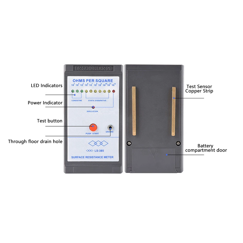 LS-385 misuratore di resistenza superficiale 10 ^ 3-10 ^ 12 Ohm Tester statico Tester di impedenza elettrostatica ESD misuratore di isolamento antistatico